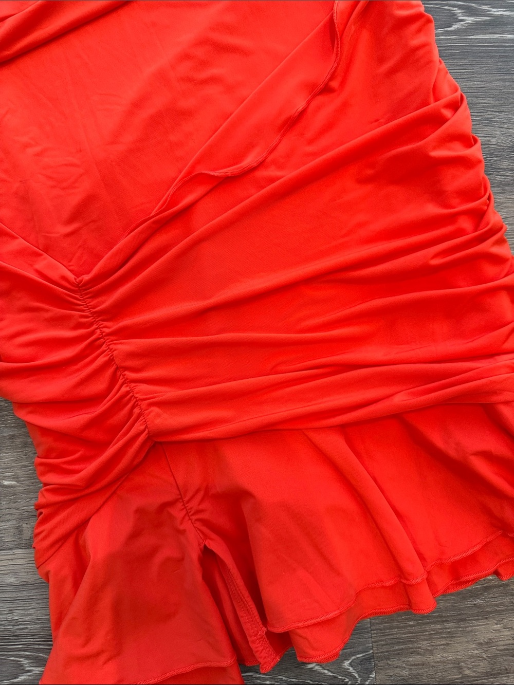Oh Polly Ruched Mini Dress in Vibrant Red-Orange - Picture 3 of 9